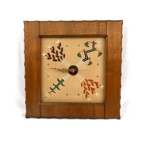 Vintage Four Sacred Plants Native American Sandstone Clock Sand Painting Begay